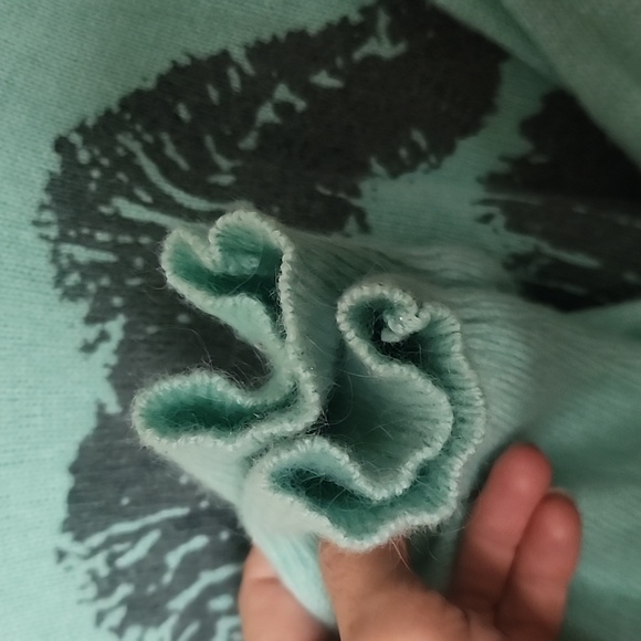 Forever 21 Mint Green Sweater with Gray Lip Print Sz L - Picture 5 of 8
